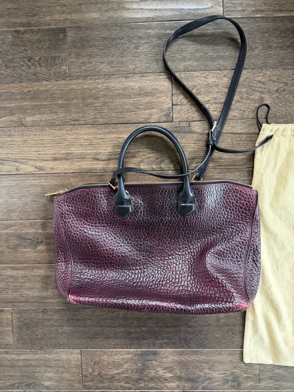 RARE Burberry burgundy pebbled Leather Tote with straps  Nordstrom collaboration - Picture 13 of 15